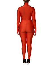 Dolce & Gabbana Roter Nylon Rollkragen Bodycon Jumpsuit-Kleid