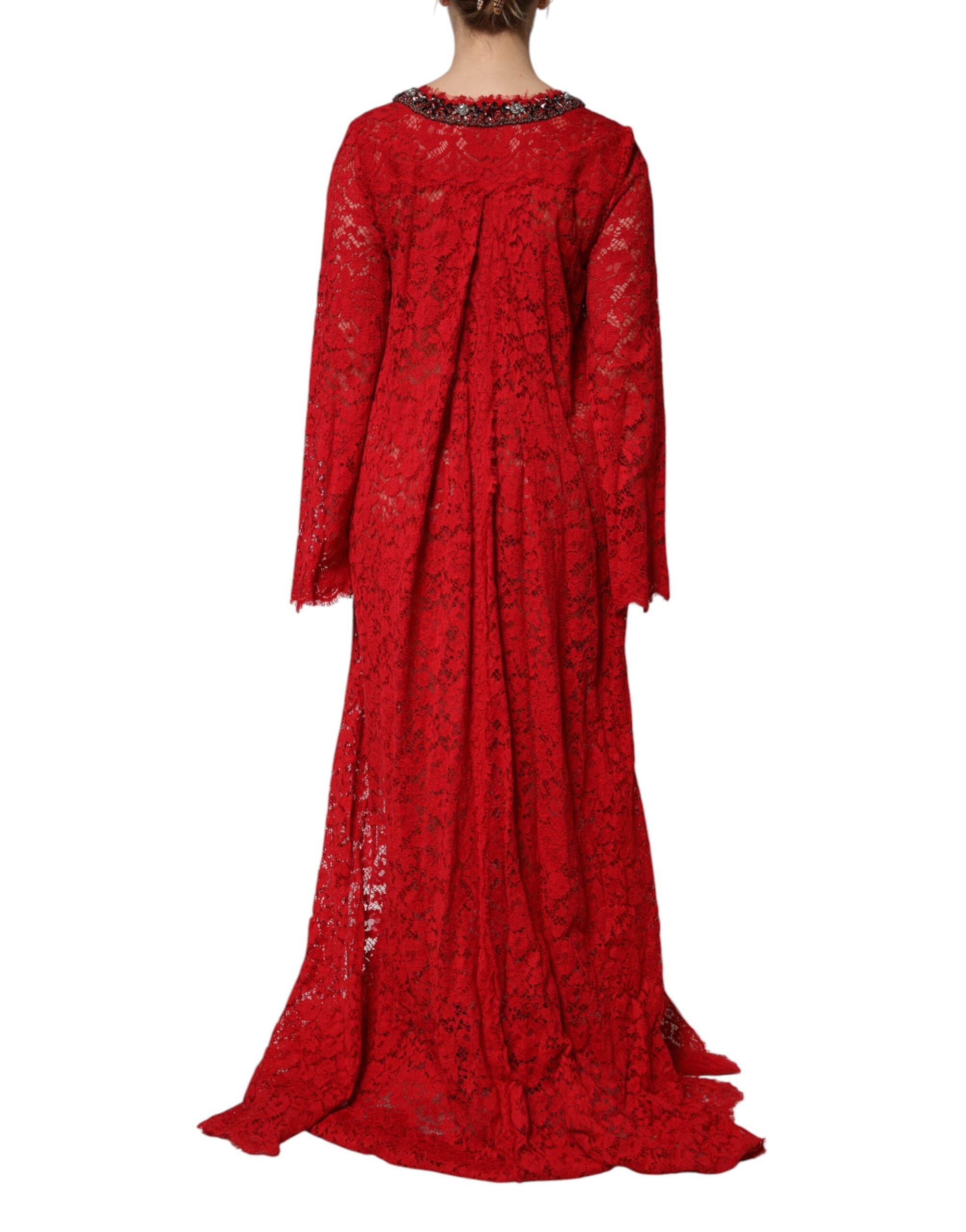 Dolce & Gabbana rotes florales Spitzenkleid mit Strasssteinen
