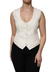 Dolce & Gabbana Ivoor Katoenen Knoopsluiting Mouwloze Gilet Top