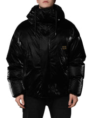 Dolce & Gabbana Zwart Gewatteerd Jack met Capuchon en Volledige Ritssluiting met Logo