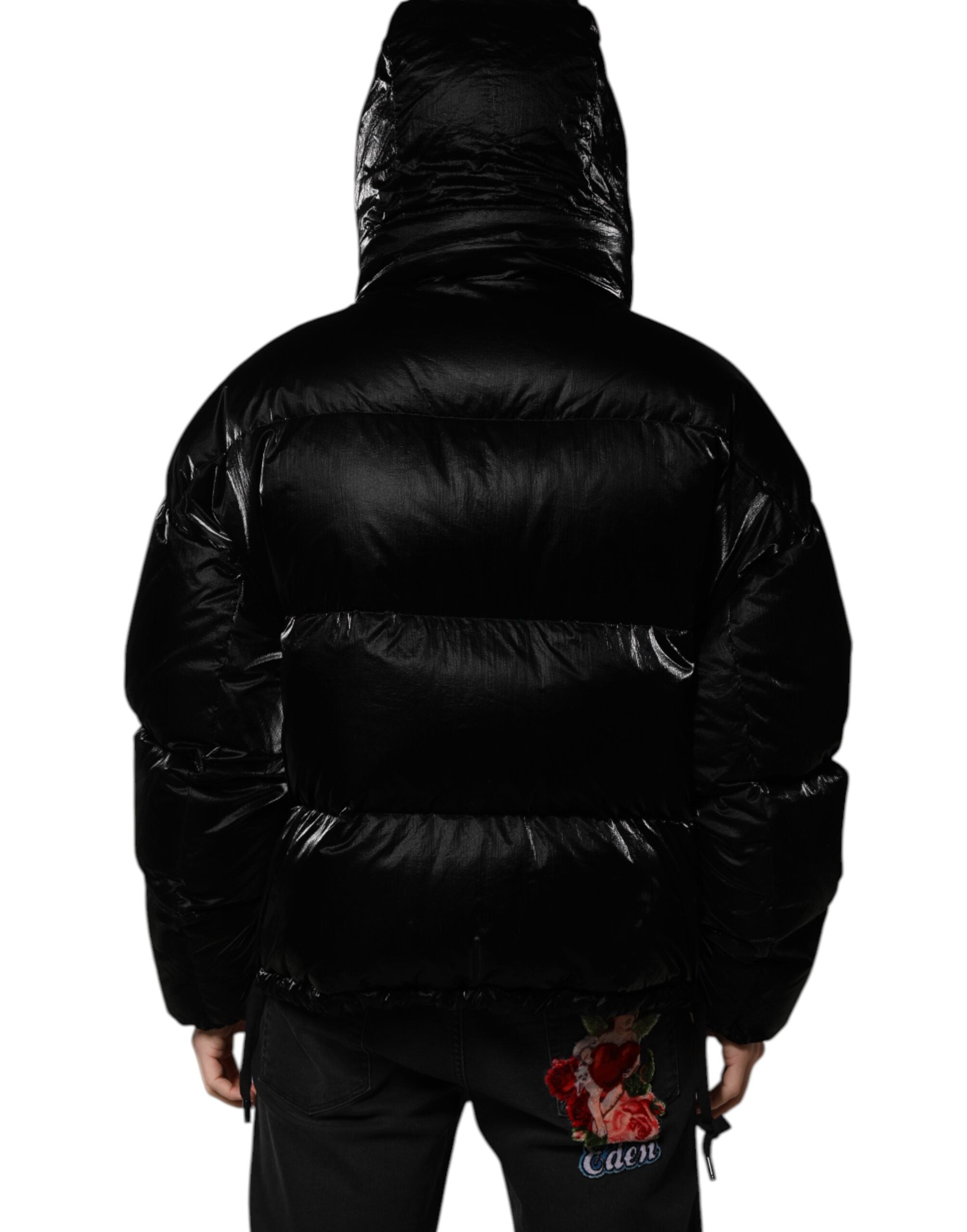 Dolce & Gabbana Zwart Gewatteerd Jack met Capuchon en Volledige Ritssluiting met Logo