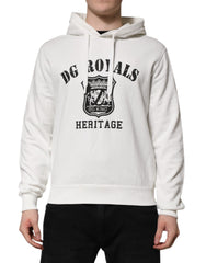 Dolce & Gabbana Weißer Kapuzenpullover aus Baumwolle mit DG ROYAL Print