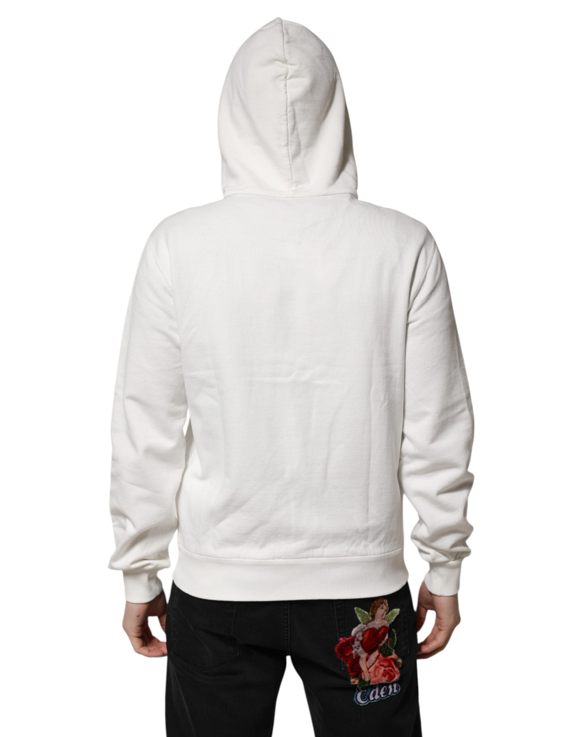 Dolce & Gabbana Weißer Kapuzenpullover aus Baumwolle mit DG ROYAL Print