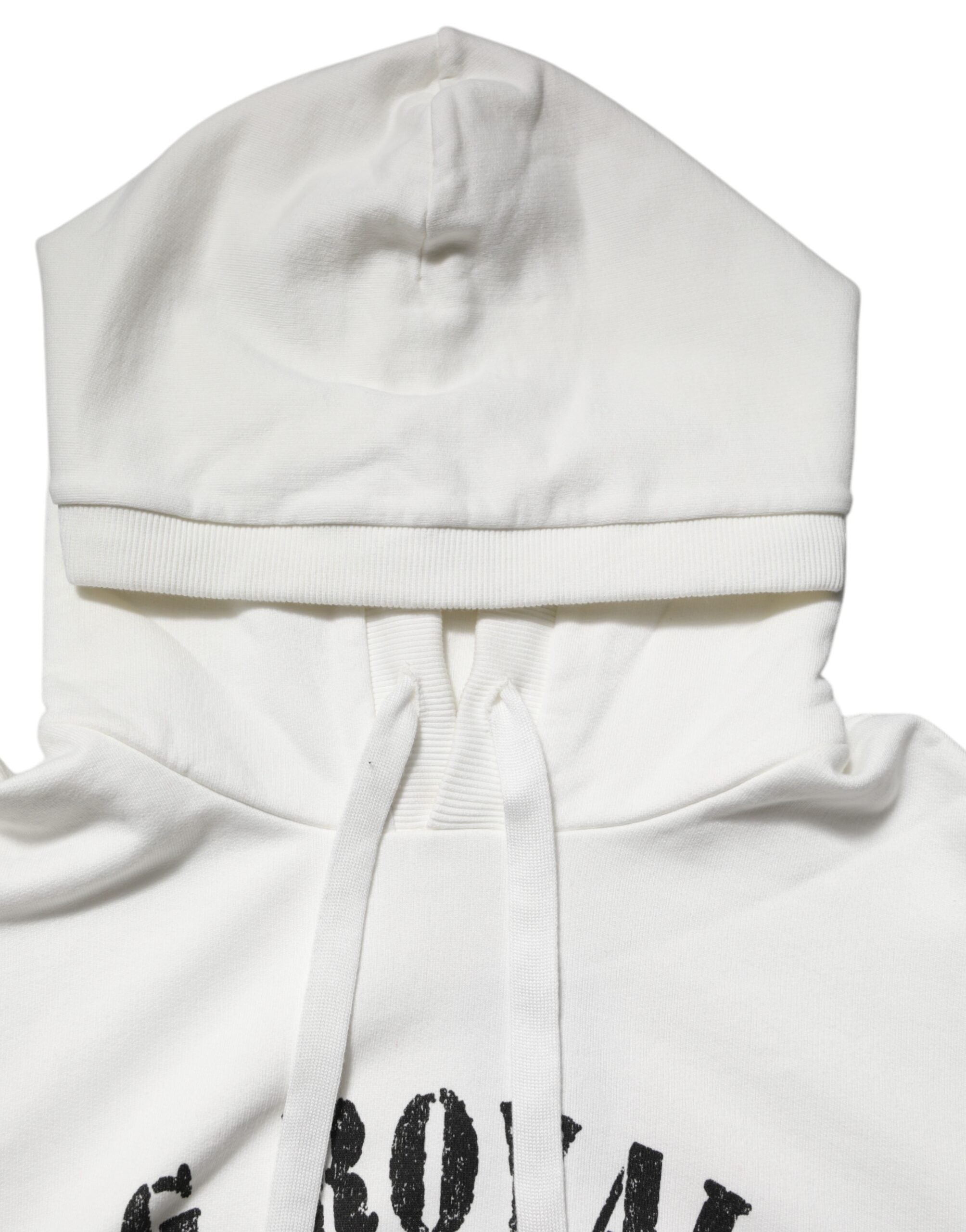 Dolce & Gabbana Weißer Kapuzenpullover aus Baumwolle mit DG ROYAL Print