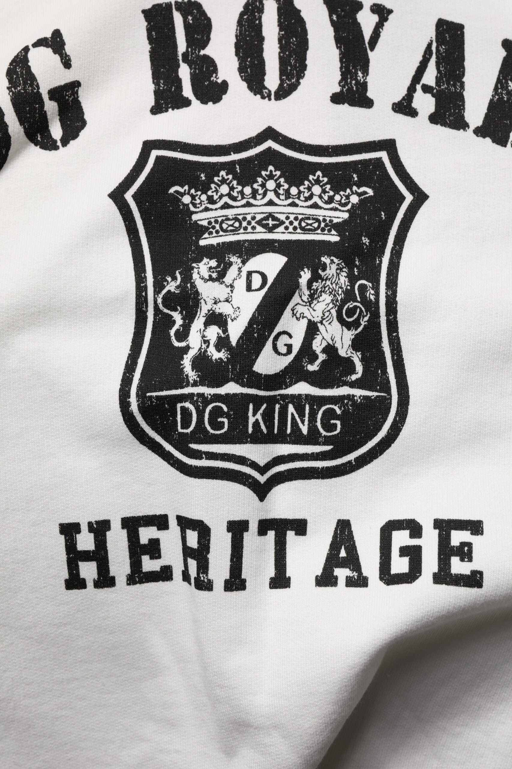 Dolce & Gabbana Weißer Kapuzenpullover aus Baumwolle mit DG ROYAL Print