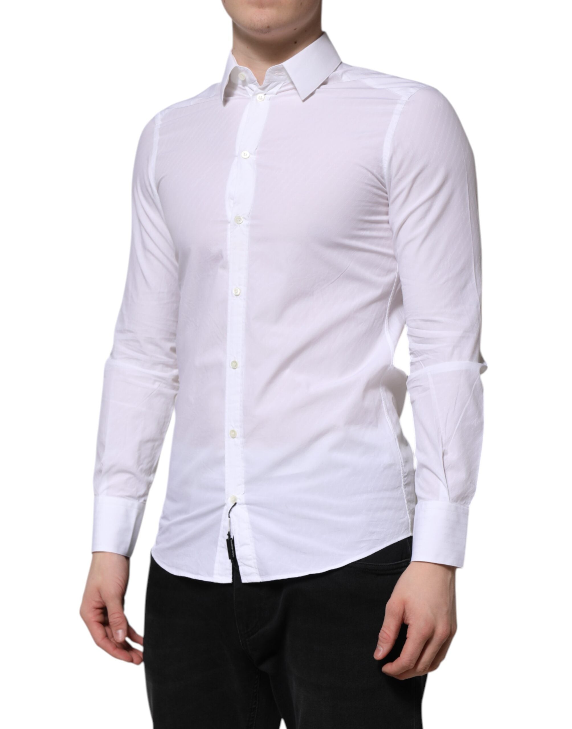 Dolce & Gabbana Weißes Baumwoll-MARTINI Langarm-Hemd