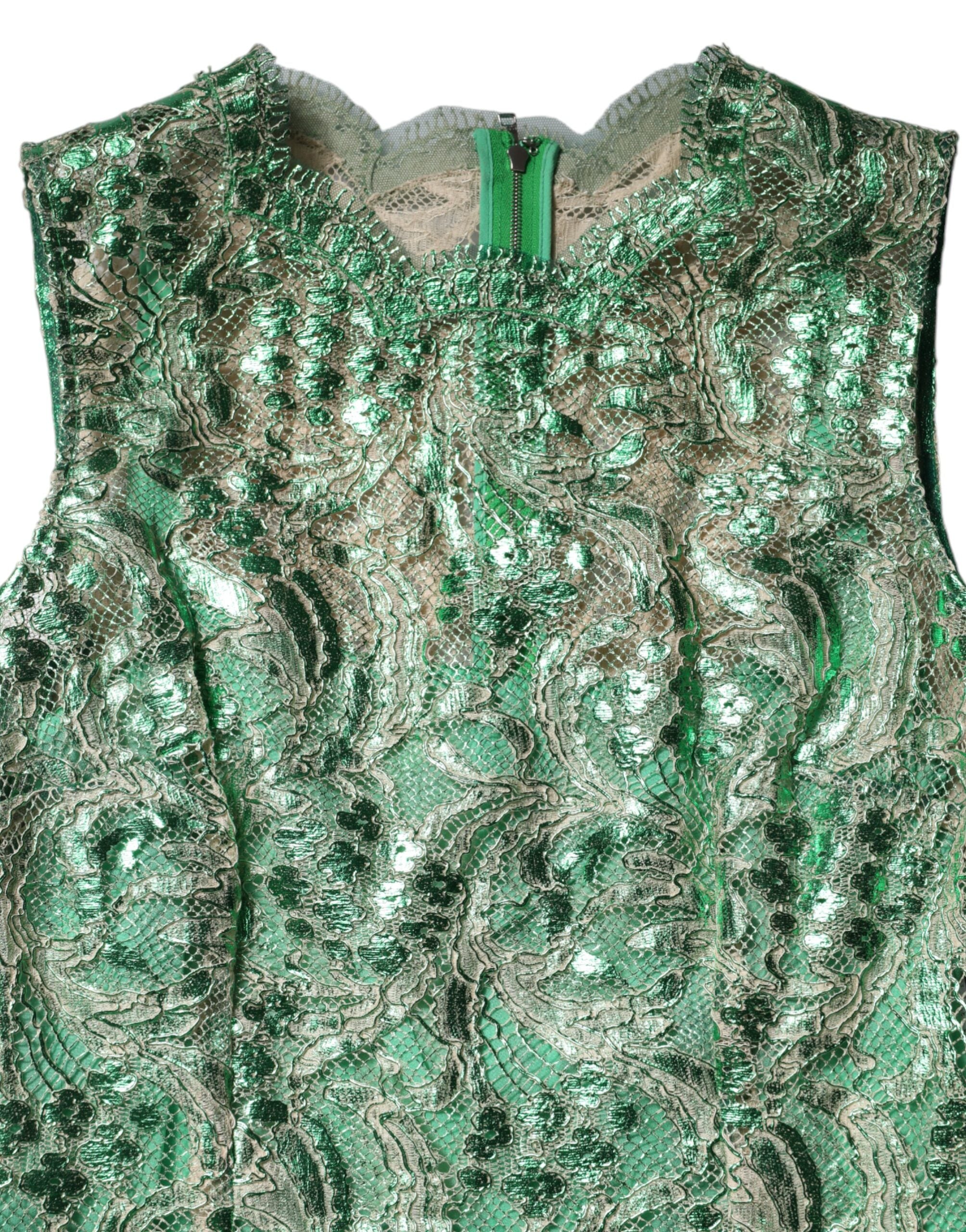 Dolce & Gabbana Grünes Baumwollkleid mit Blumenmuster aus Spitze