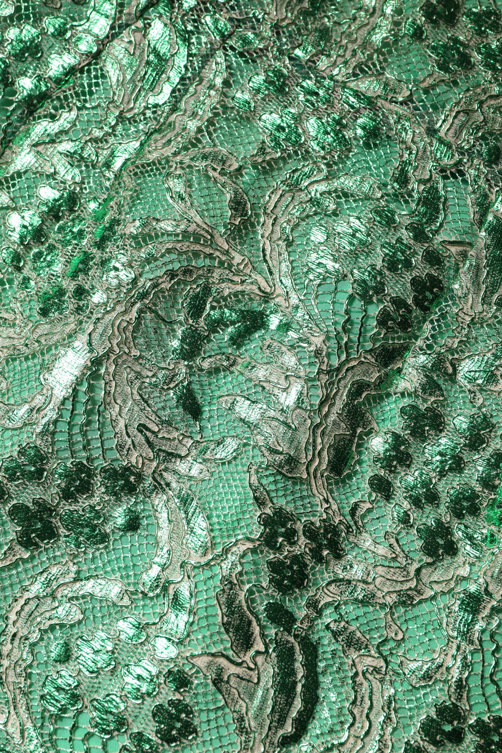 Dolce & Gabbana Grünes Baumwollkleid mit Blumenmuster aus Spitze