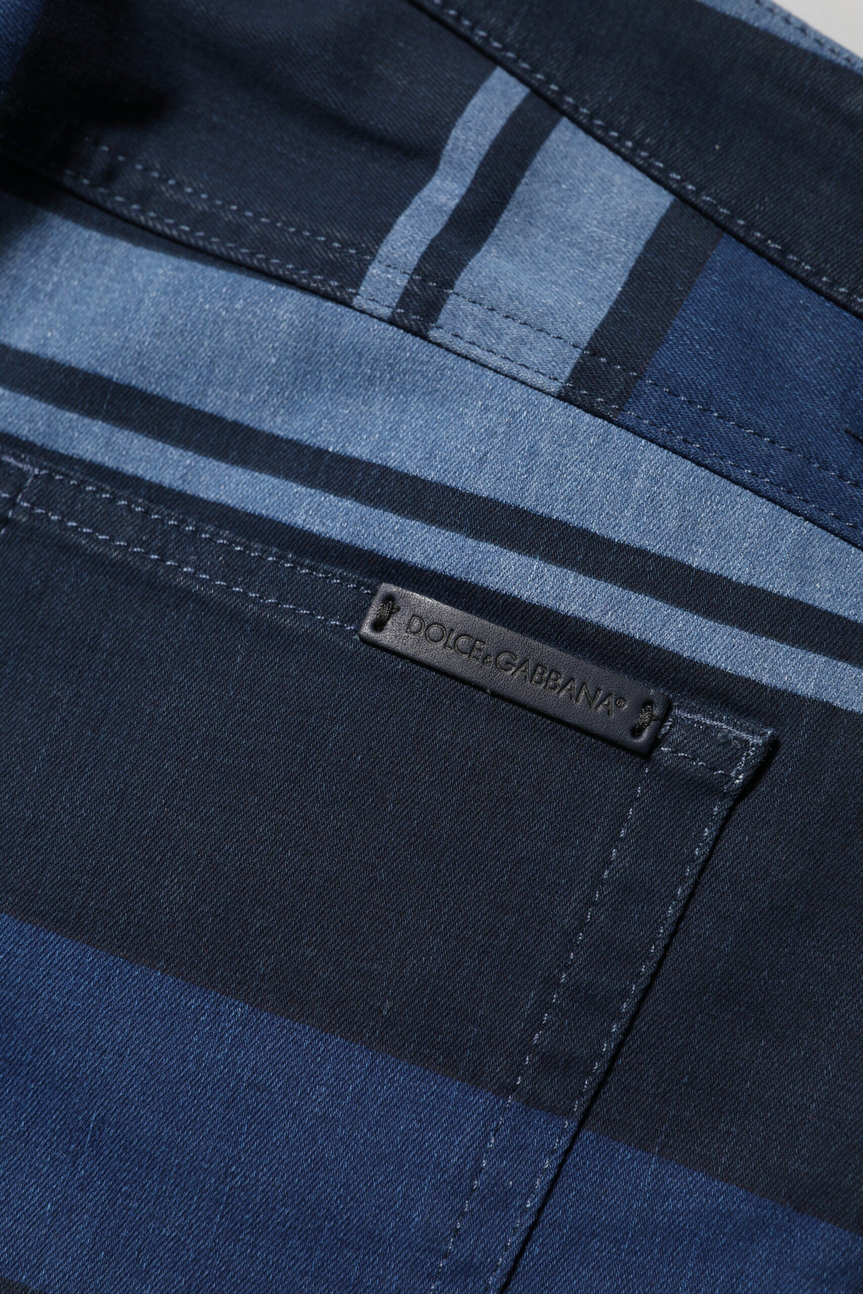 Dolce & Gabbana Blauw Gestreepte Katoenen Stretch Denim Jeans