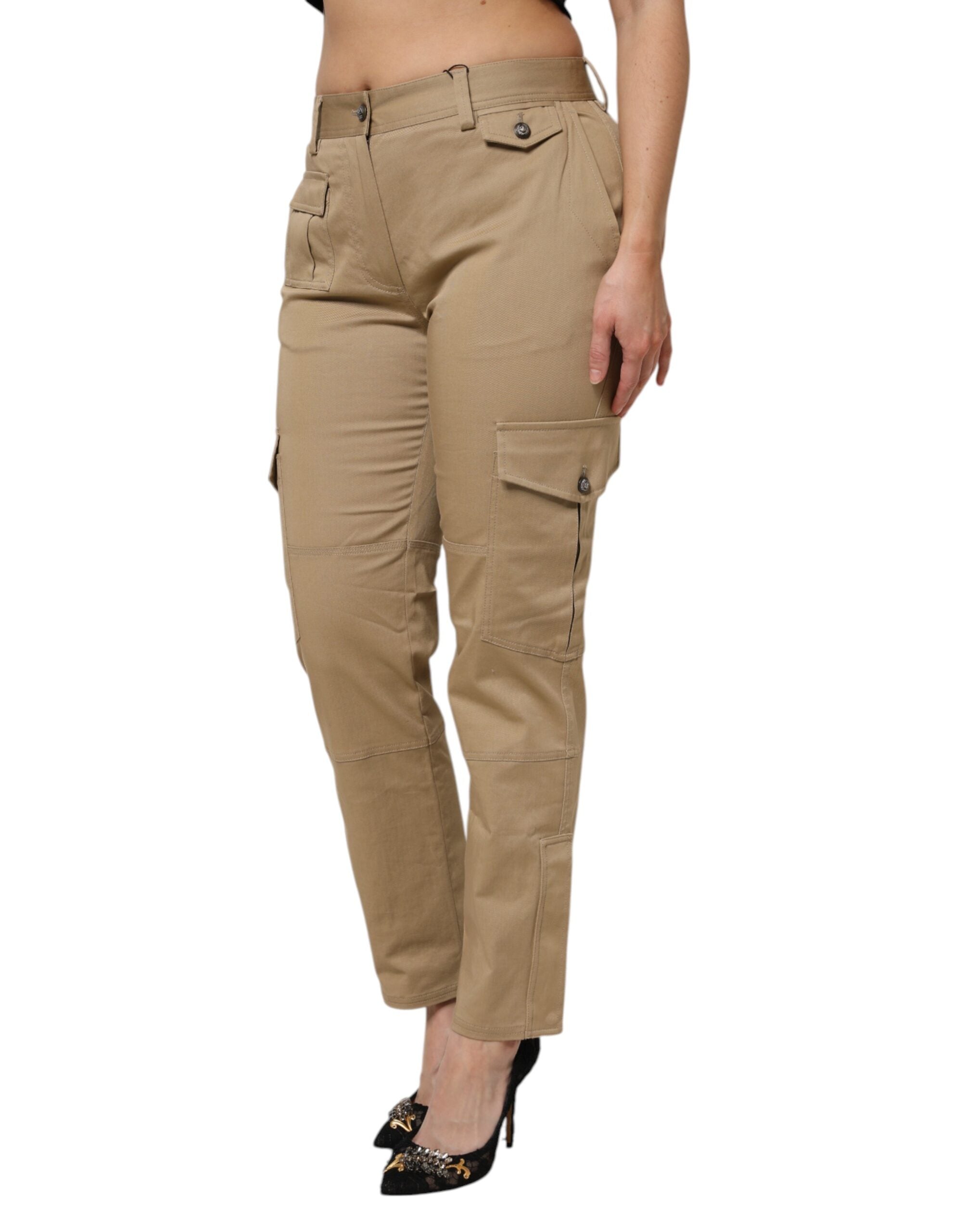 Dolce & Gabbana Braune Baumwoll-Cargohose mit schmal zulaufendem Bein