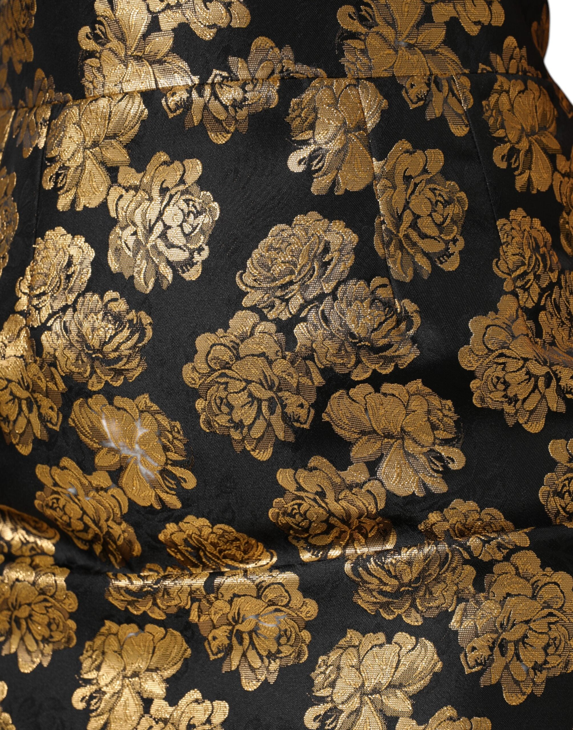 Dolce & Gabbana Schwarzer Minirock aus Jacquard mit Blumenprint in Gold