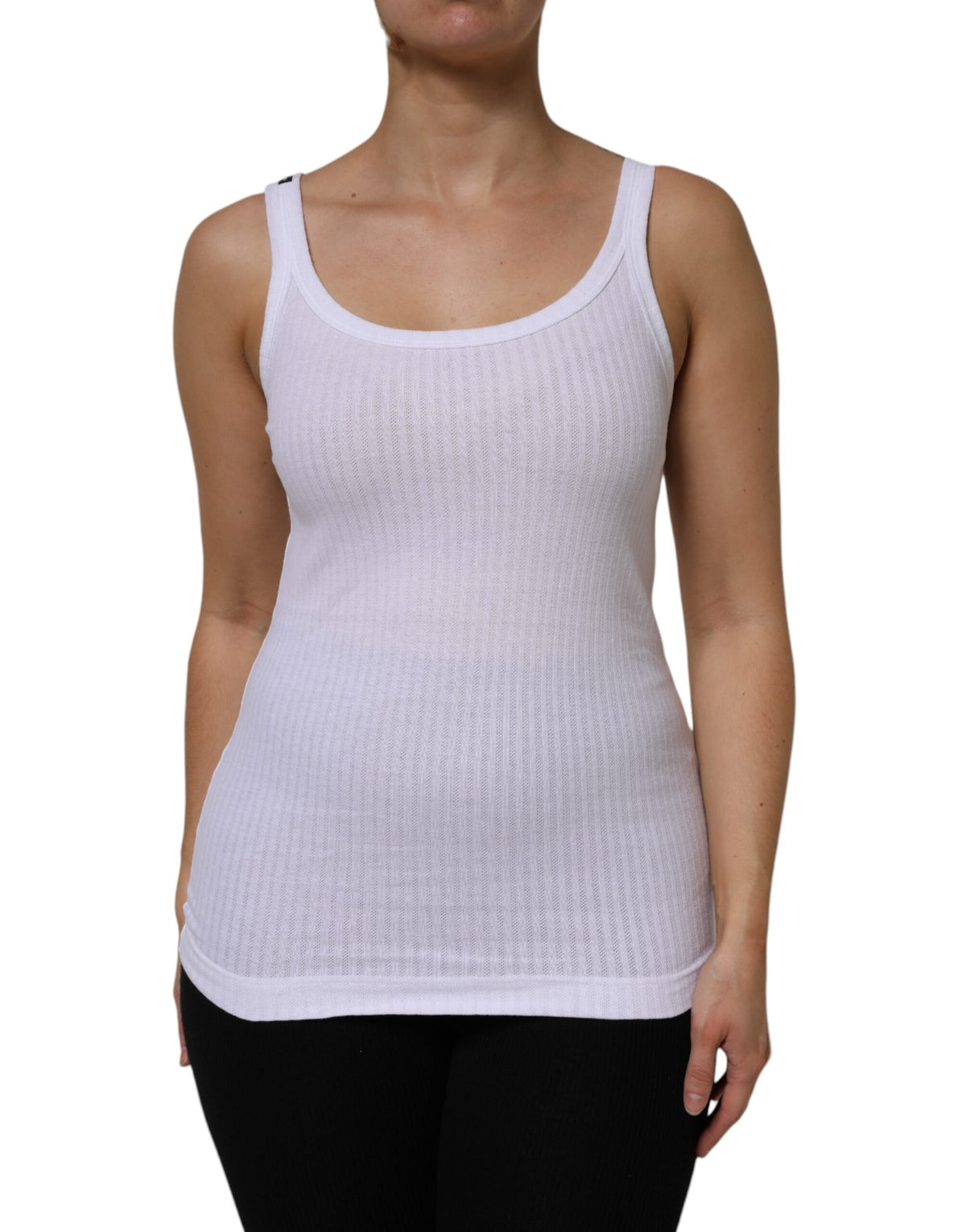 Dolce & Gabbana Weißes ärmelloses Tanktop aus Baumwolle mit Rundhalsausschnitt