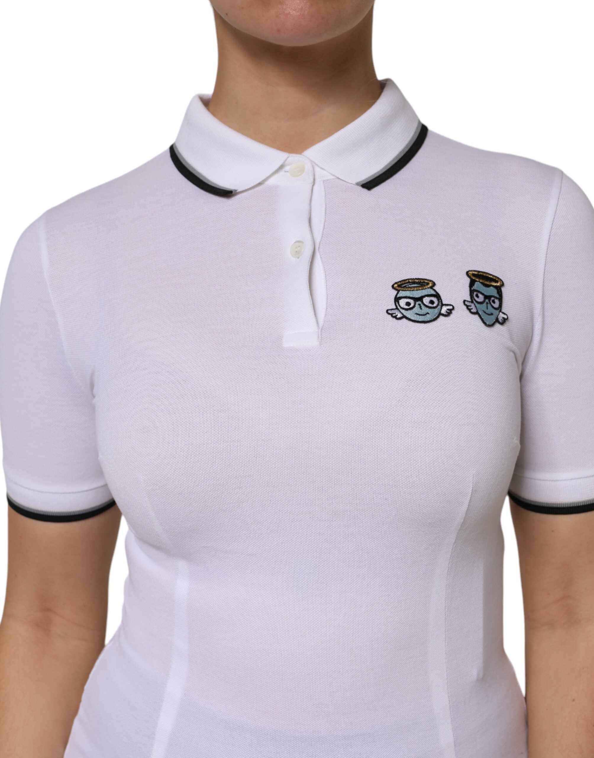 Dolce & Gabbana Weißes Poloshirt aus Baumwolle mit Kragen und kurzen Ärmeln