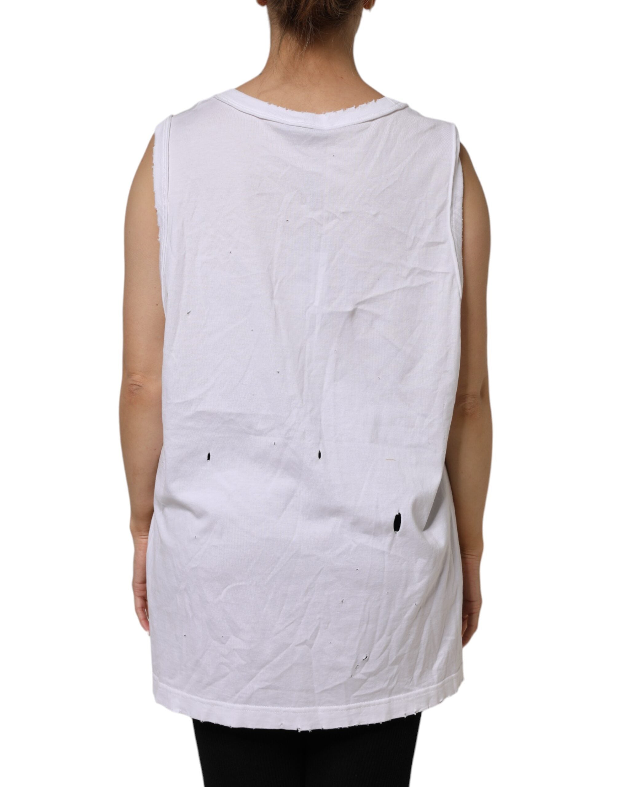 Dolce & Gabbana Weißes ärmelloses Baumwoll-Tanktop mit Rundhalsausschnitt