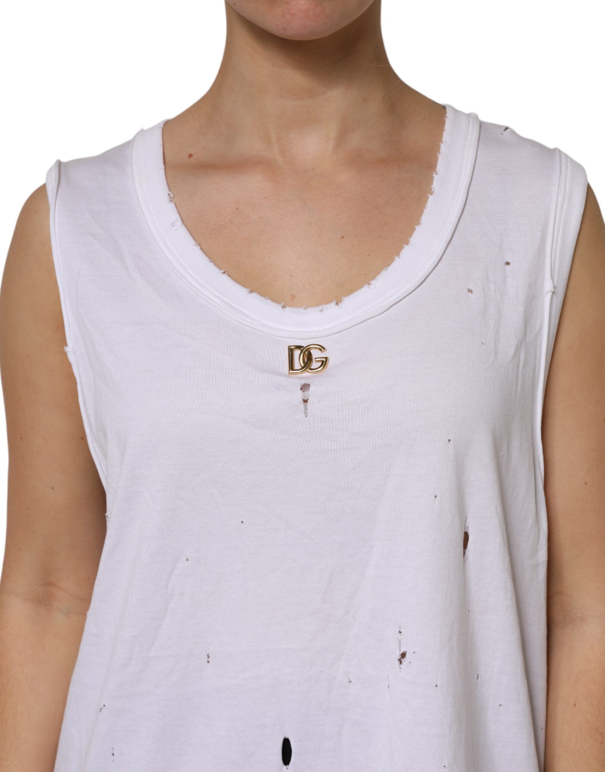 Dolce & Gabbana Weißes ärmelloses Baumwoll-Tanktop mit Rundhalsausschnitt