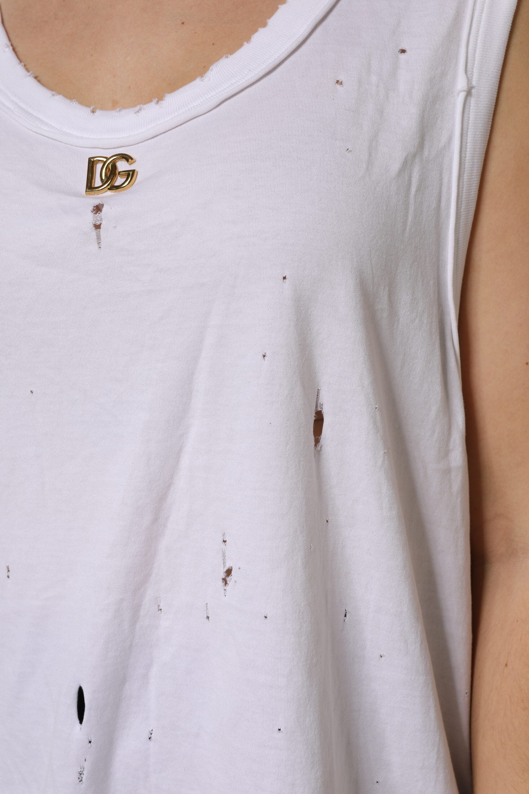 Dolce & Gabbana Weißes ärmelloses Baumwoll-Tanktop mit Rundhalsausschnitt