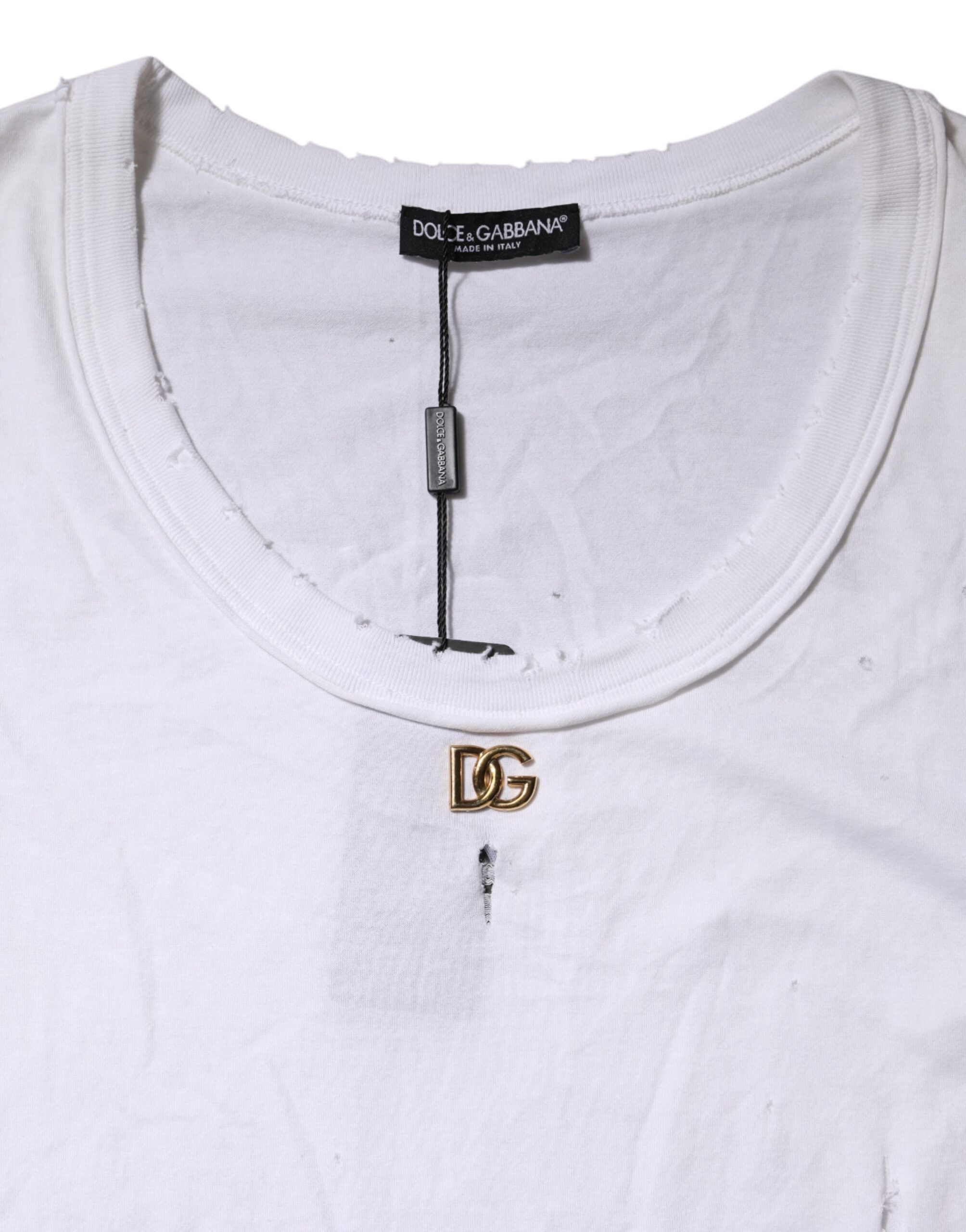 Dolce & Gabbana Weißes ärmelloses Baumwoll-Tanktop mit Rundhalsausschnitt