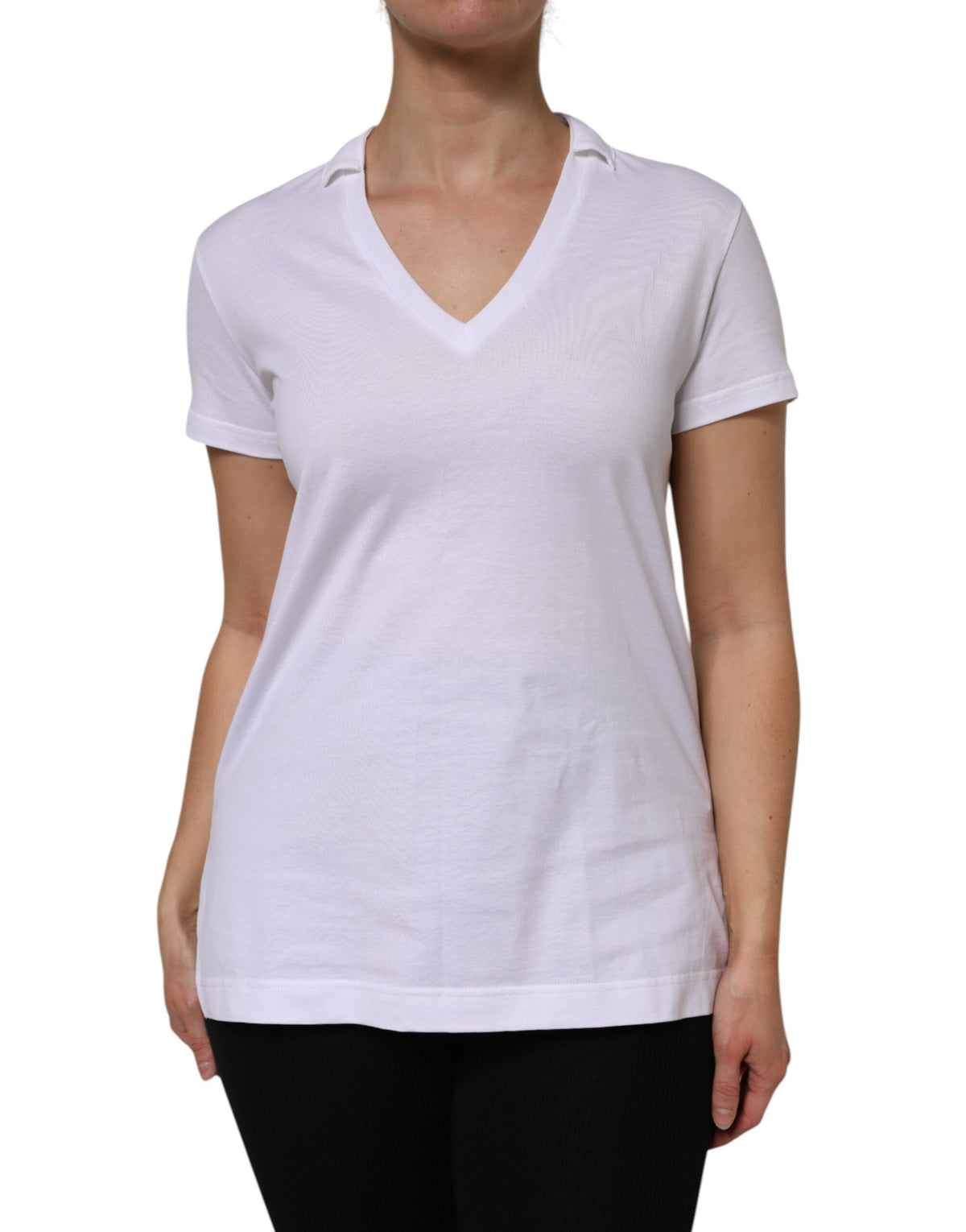 Dolce & Gabbana Weißes Baumwoll Kurzarm V-Ausschnitt Top T-Shirt