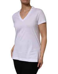 Dolce & Gabbana Weißes Baumwoll Kurzarm V-Ausschnitt Top T-Shirt