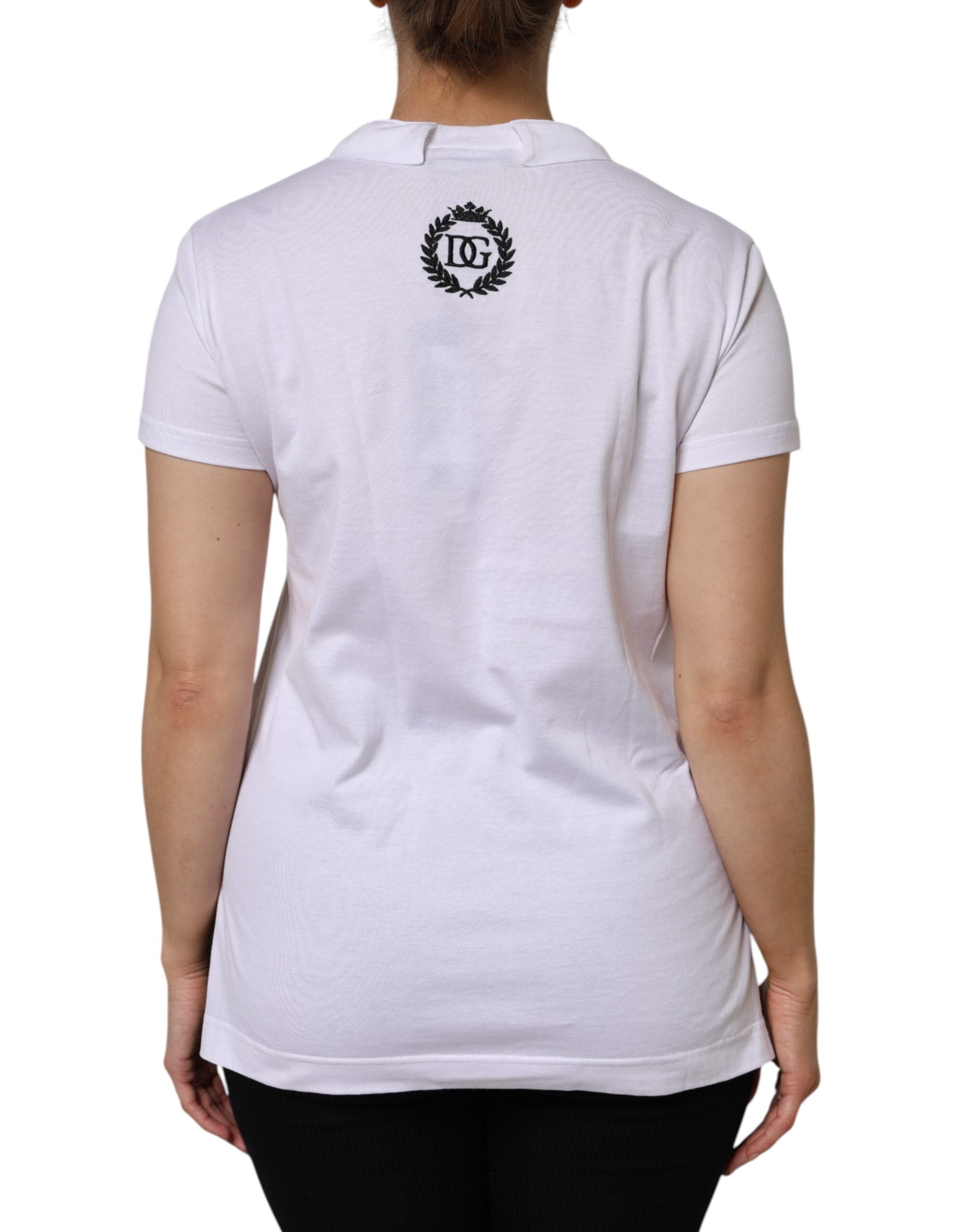 Dolce & Gabbana Weißes Baumwoll Kurzarm V-Ausschnitt Top T-Shirt