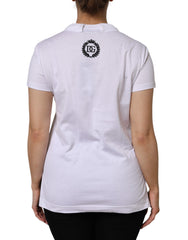 Dolce & Gabbana Weißes Baumwoll Kurzarm V-Ausschnitt Top T-Shirt