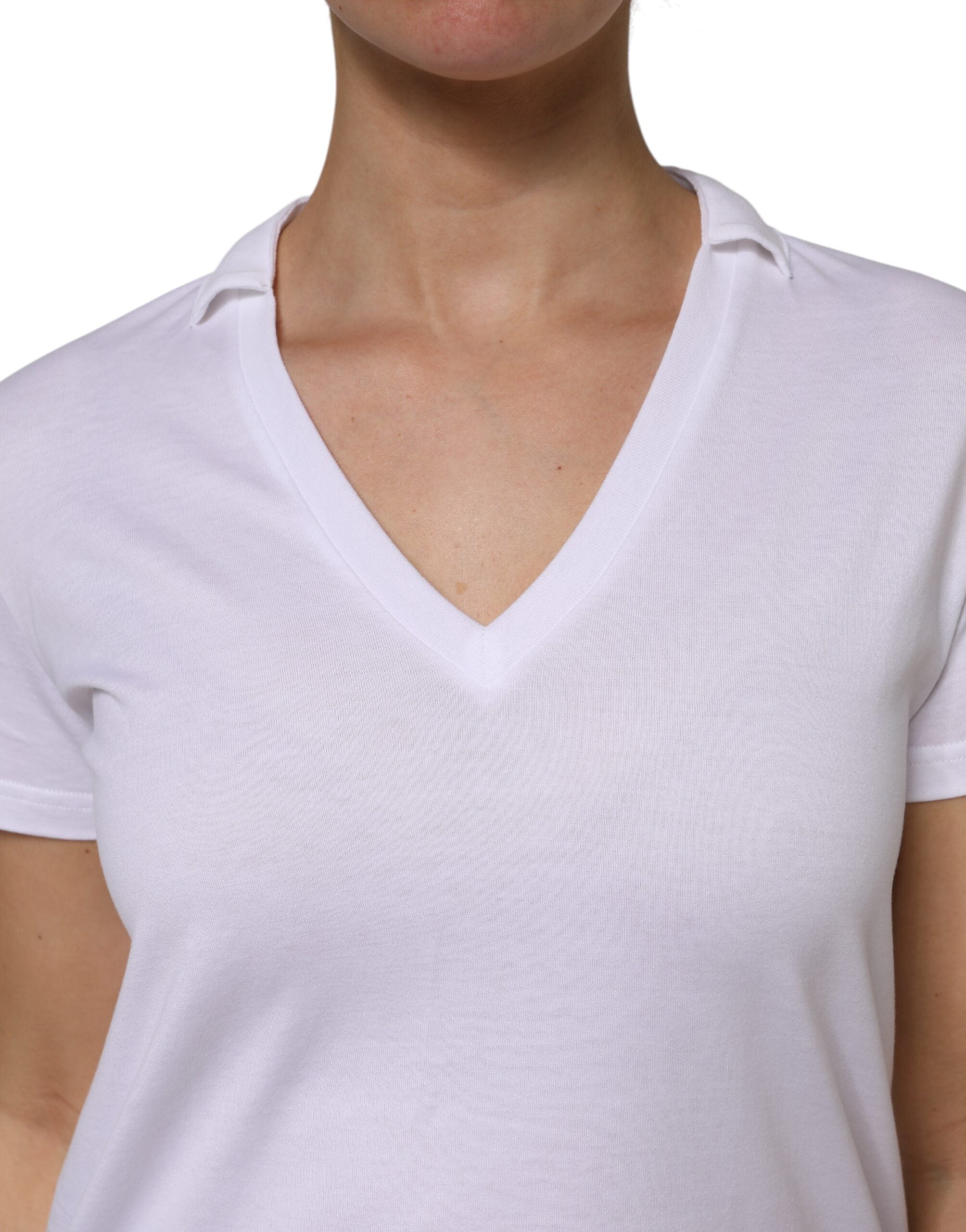 Dolce & Gabbana Weißes Baumwoll Kurzarm V-Ausschnitt Top T-Shirt