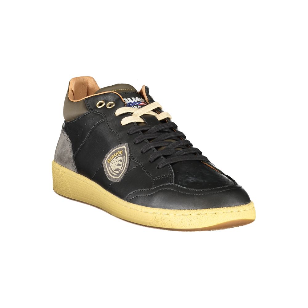 Blauer Zwart Leren Heren Sneaker