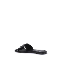 Valentino Garavani Black Calf Leather Bos Taurus Flat Sandals