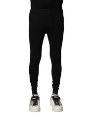 Dolce & Gabbana Schwarze Nylon Elastische Logo Herren Leggings Hose