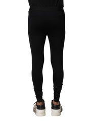 Dolce & Gabbana Schwarze Nylon Elastische Logo Herren Leggings Hose