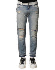 Dolce & Gabbana Light Blue Gerafelde Rechte Heren Denim Jeans