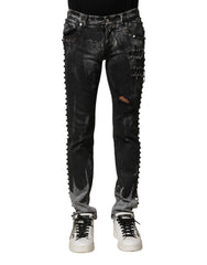 Dolce & Gabbana Schwarze Washed Skinny Jeans mit Verzierungen