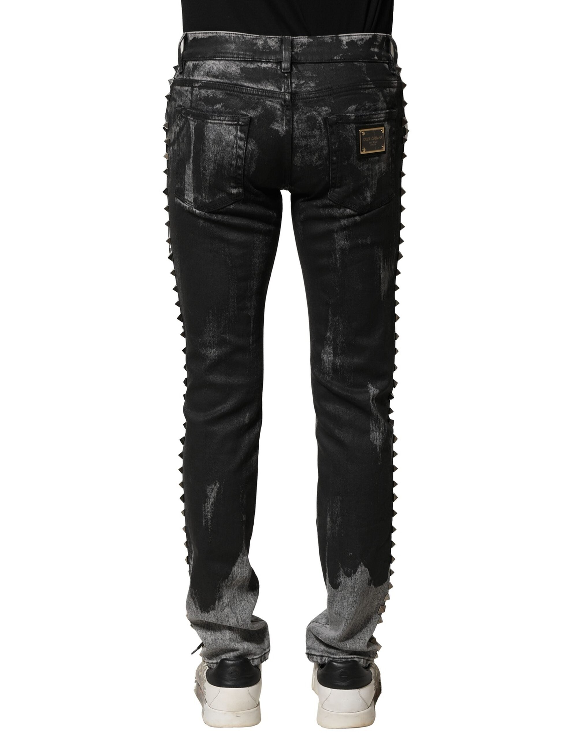 Dolce & Gabbana Schwarze Washed Skinny Jeans mit Verzierungen