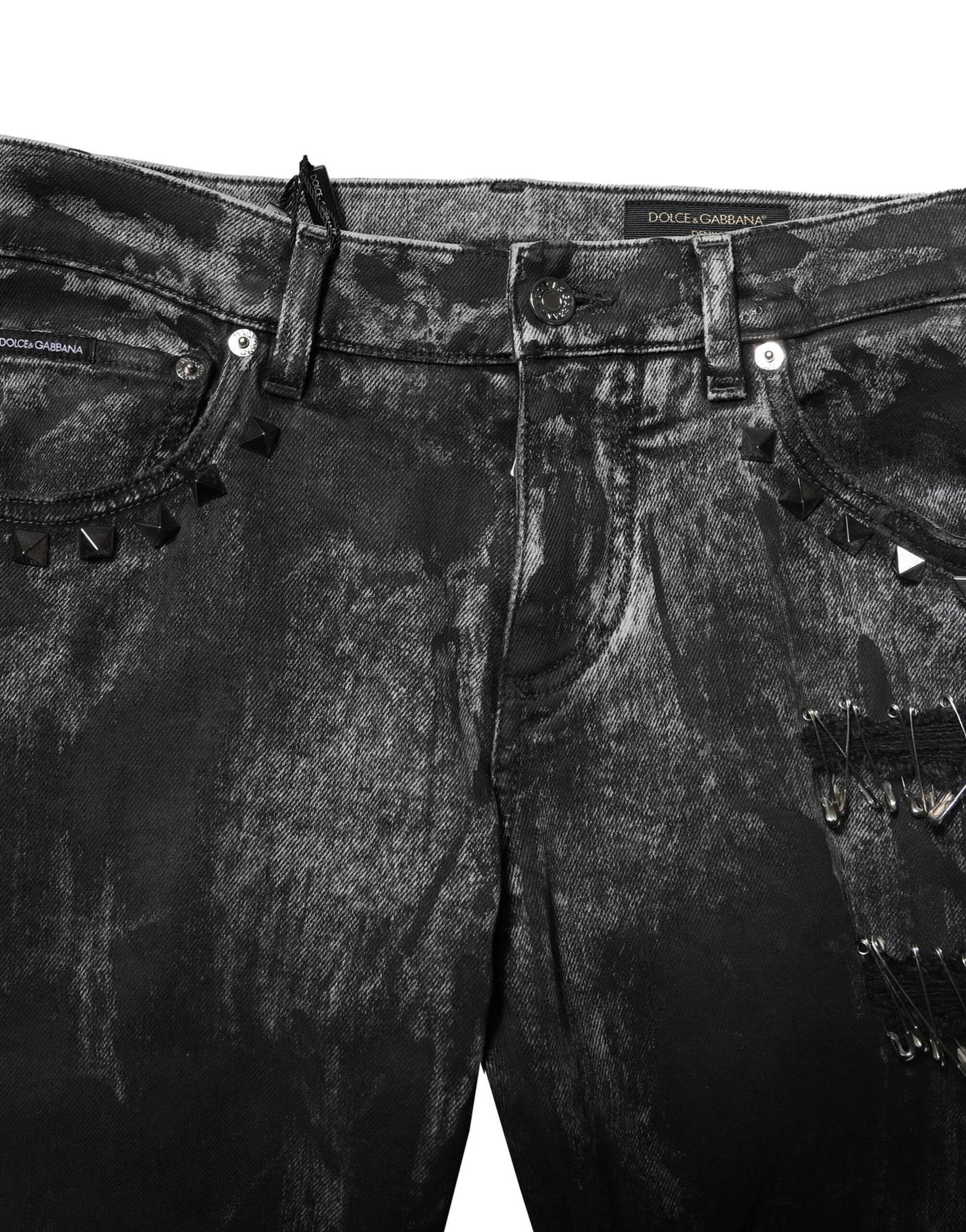 Dolce & Gabbana Schwarze Washed Skinny Jeans mit Verzierungen