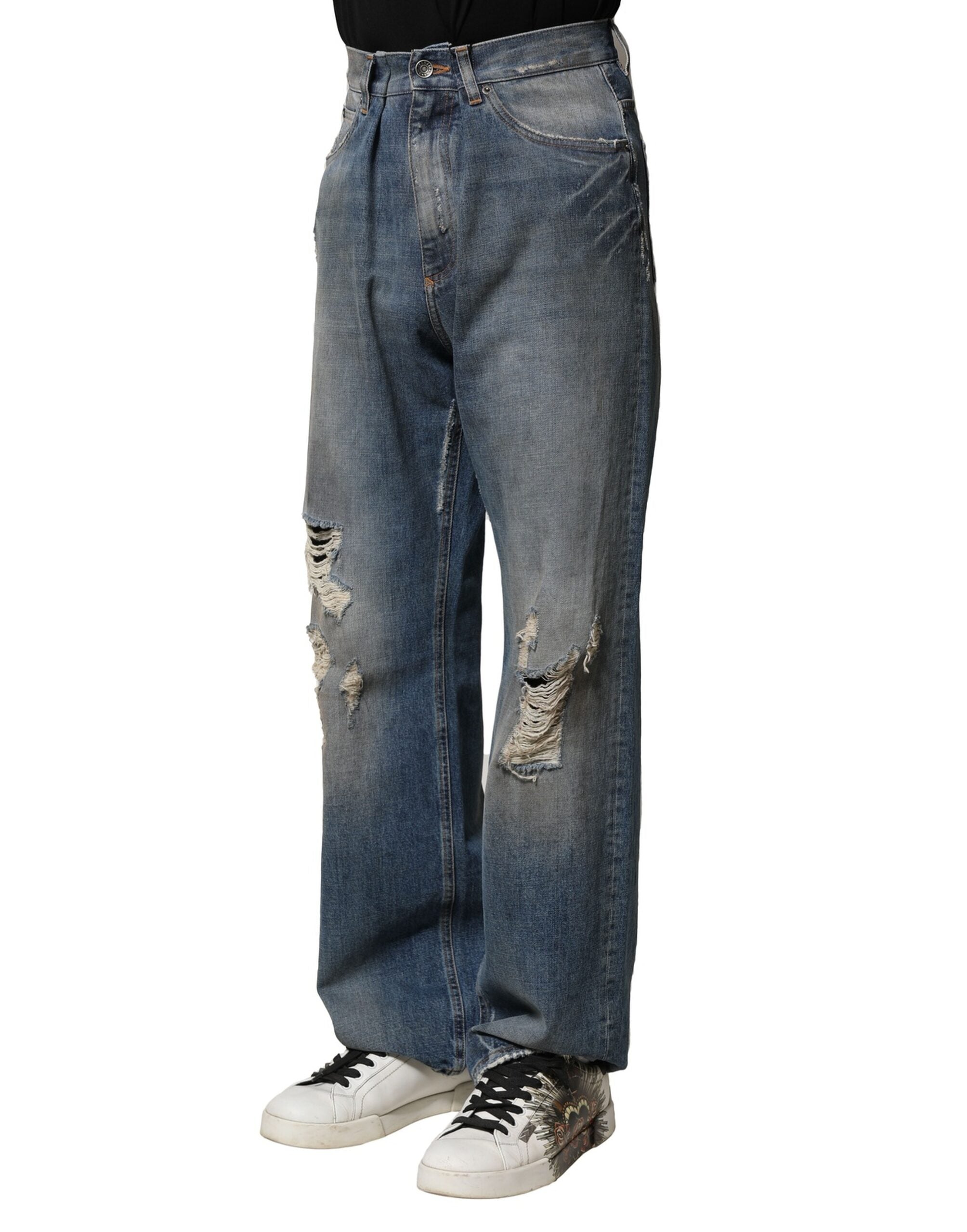 Dolce & Gabbana Blaue Zerrissene Herren-Denim-Jeans aus Baumwolle