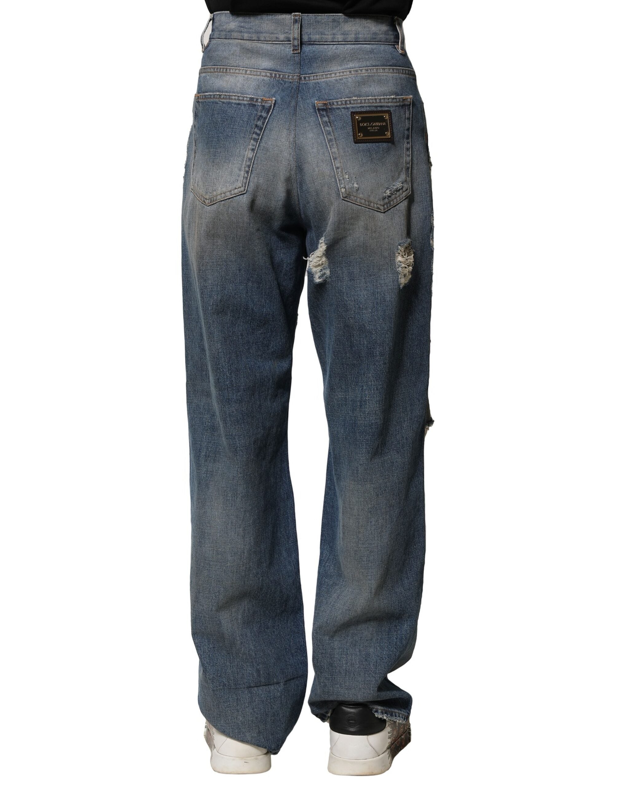 Dolce & Gabbana Blaue Zerrissene Herren-Denim-Jeans aus Baumwolle