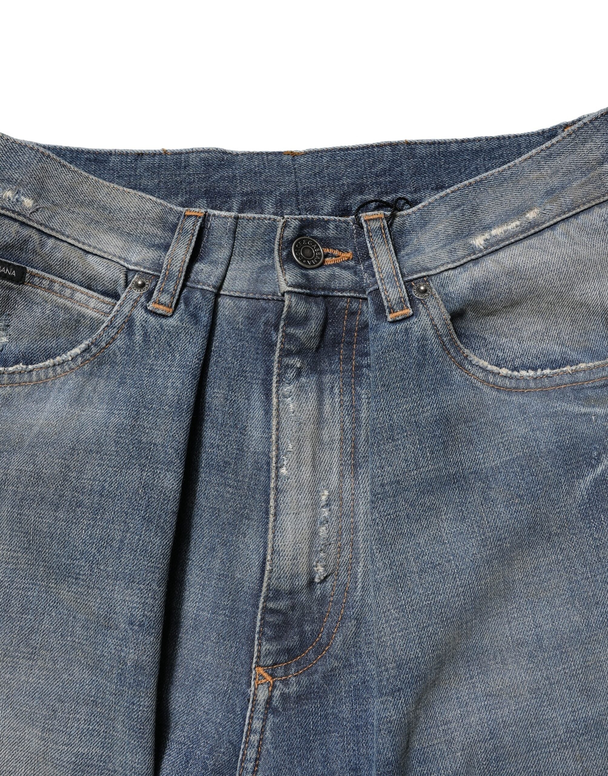 Dolce & Gabbana Blaue Zerrissene Herren-Denim-Jeans aus Baumwolle