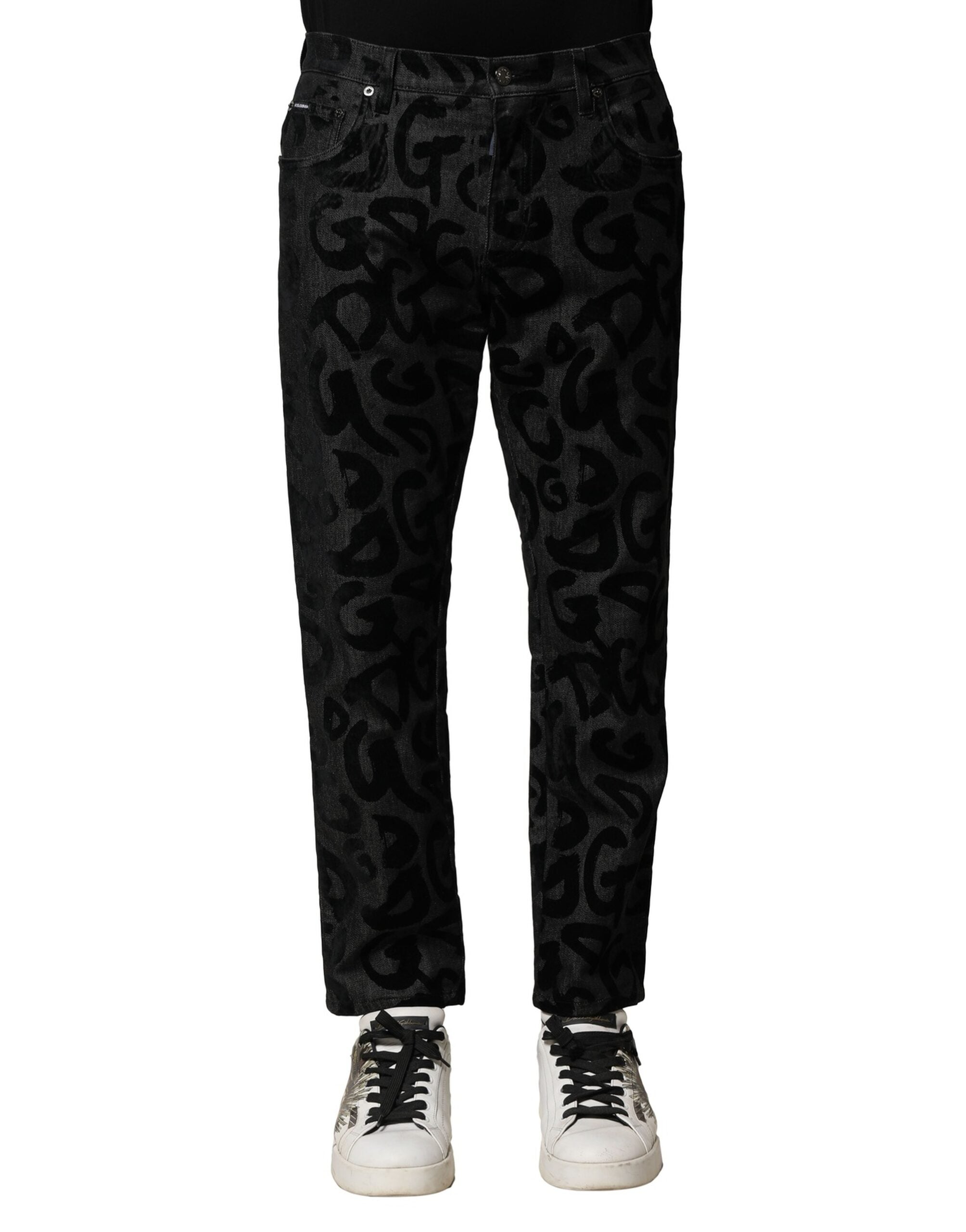 Dolce & Gabbana Graue Baumwoll-DG-Logo-Gerade-Herren-Denim-Jeans