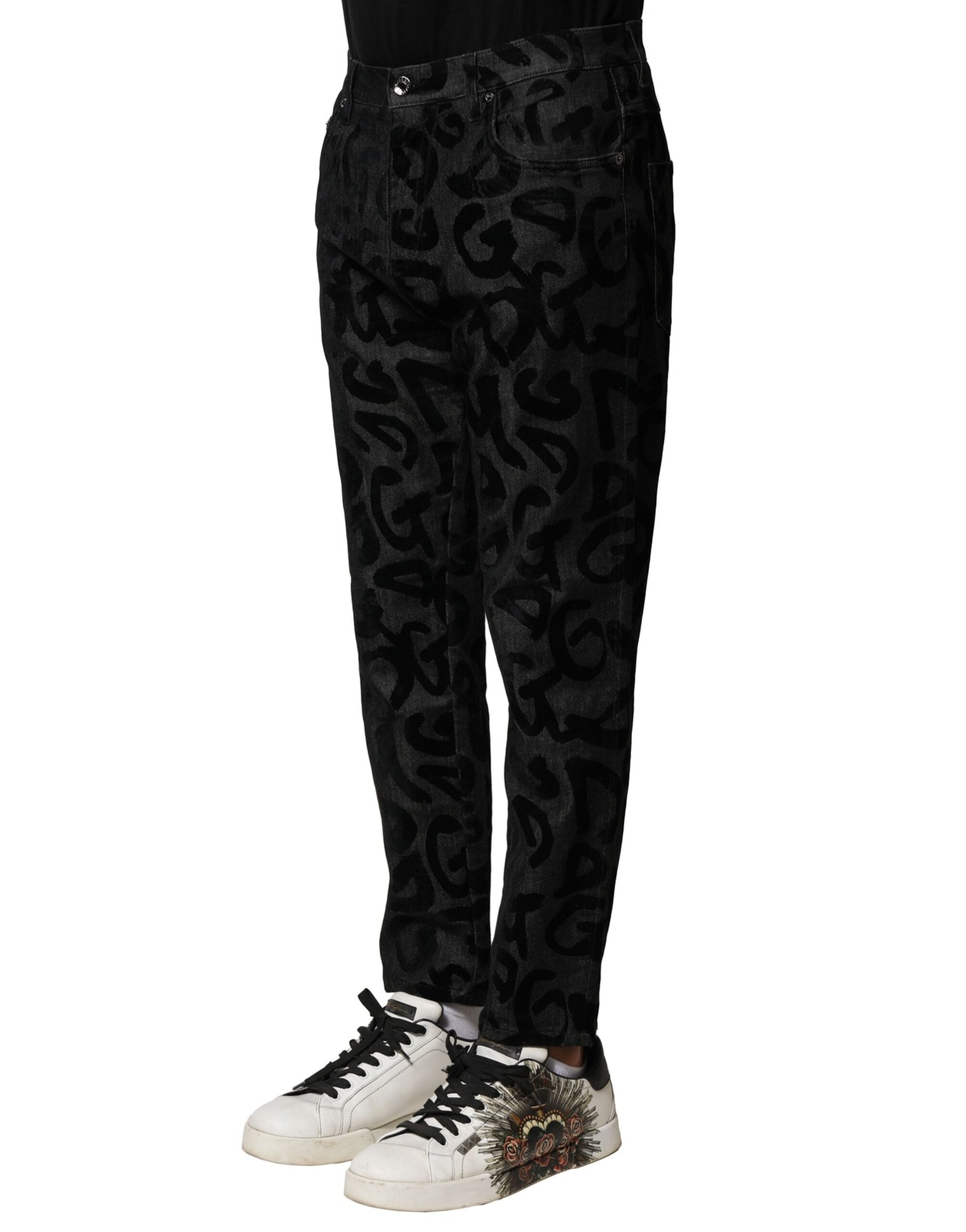 Dolce & Gabbana Graue Baumwoll-DG-Logo-Gerade-Herren-Denim-Jeans