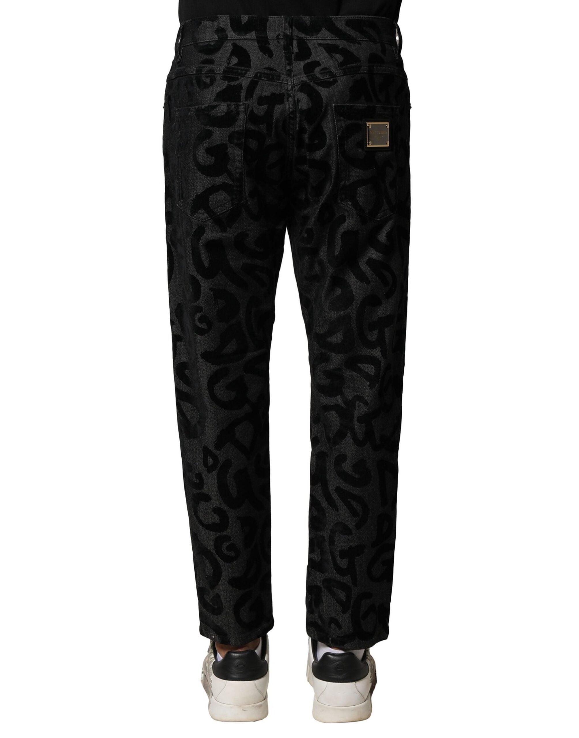 Dolce & Gabbana Graue Baumwoll-DG-Logo-Gerade-Herren-Denim-Jeans