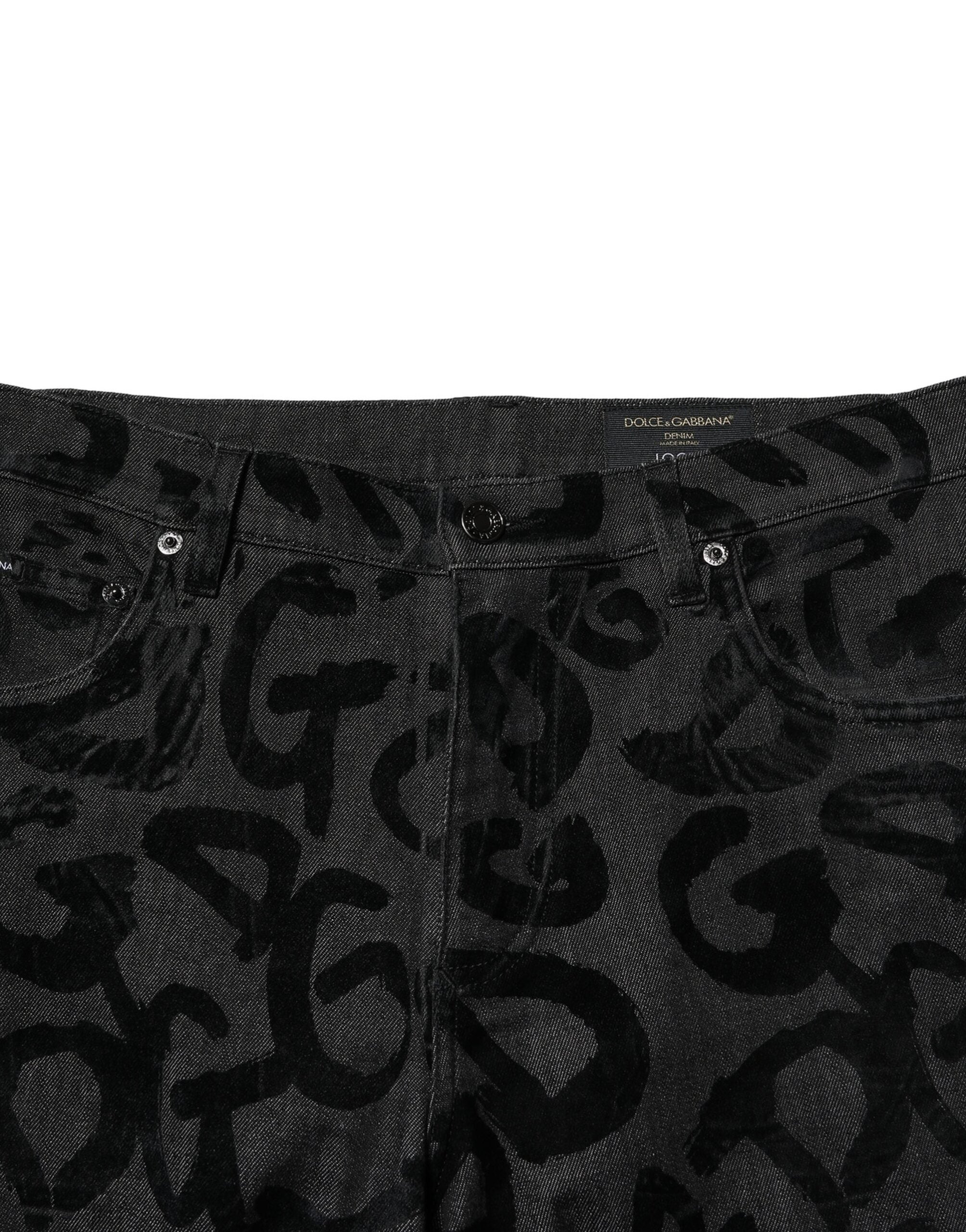 Dolce & Gabbana Graue Baumwoll-DG-Logo-Gerade-Herren-Denim-Jeans