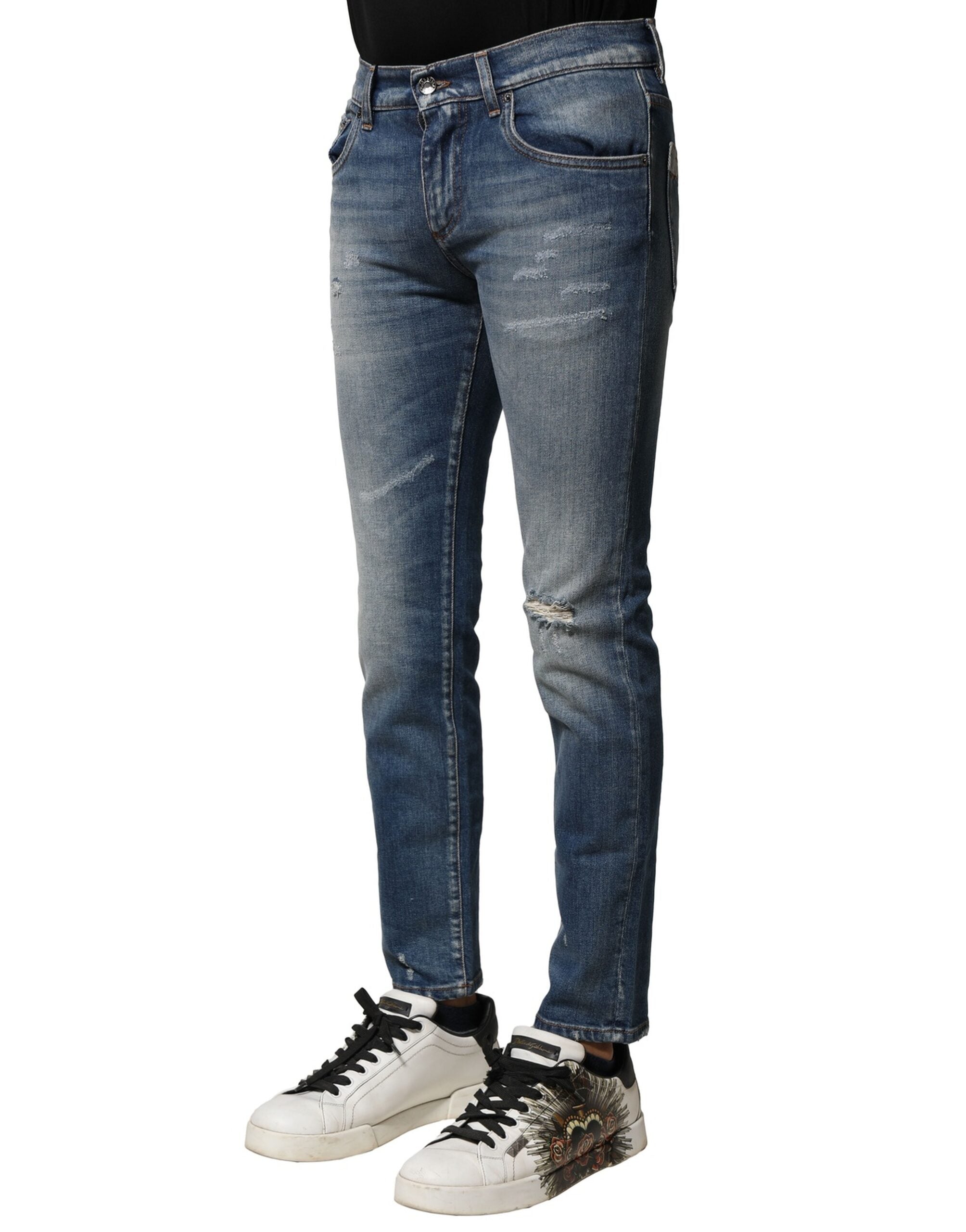 Dolce & Gabbana Blauwe Gewassen Katoenen Slim Fit Heren Spijkerbroek
