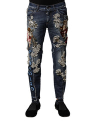 Dolce & Gabbana Blauwe Katoenen Denim Jeans Met Strasssteentjes