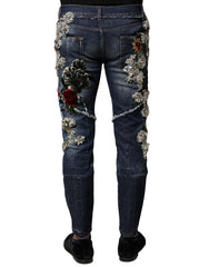 Dolce & Gabbana Blauwe Katoenen Denim Jeans Met Strasssteentjes
