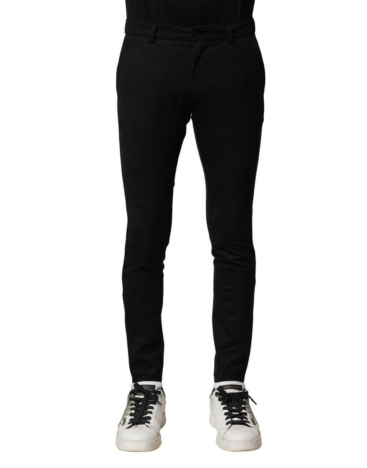 Dolce & Gabbana Zwarte Wollen Heren Skinny Mid-Waist Broek