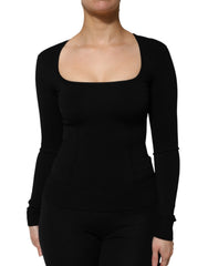 Dolce & Gabbana Zwarte Trui Met Vierkante Hals En Lange Mouwen