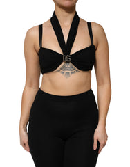 Dolce & Gabbana Zwarte Cropped Viscose Halter Bustier Top