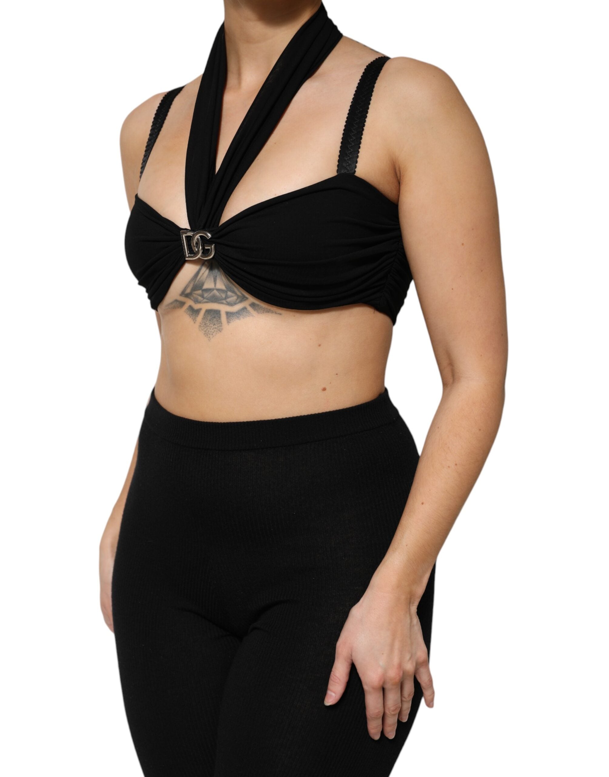 Dolce & Gabbana Zwarte Cropped Viscose Halter Bustier Top