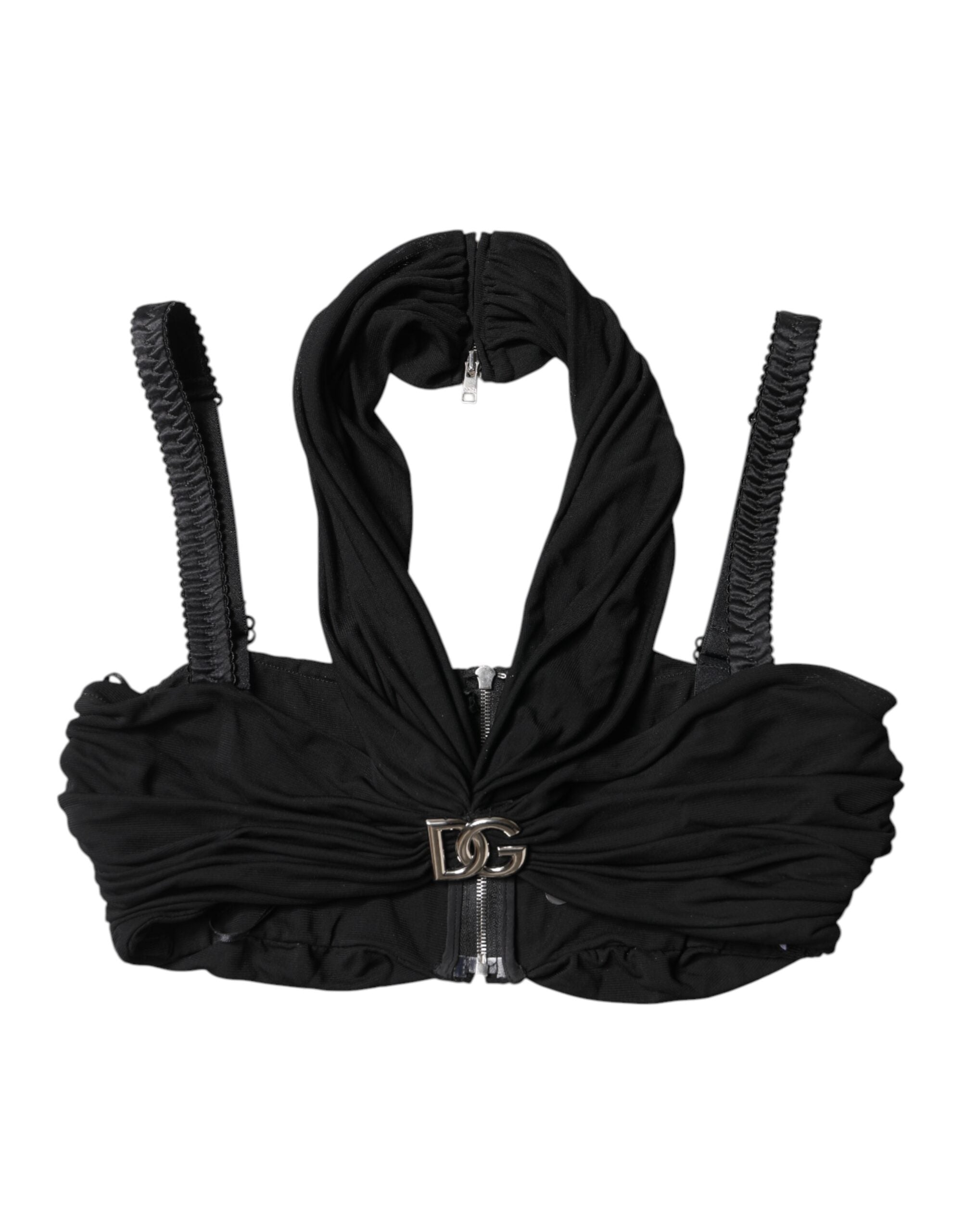 Dolce & Gabbana Zwarte Cropped Viscose Halter Bustier Top