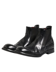 Dolce & Gabbana Schwarze Leder-Stiefeletten zum Hineinschlüpfen